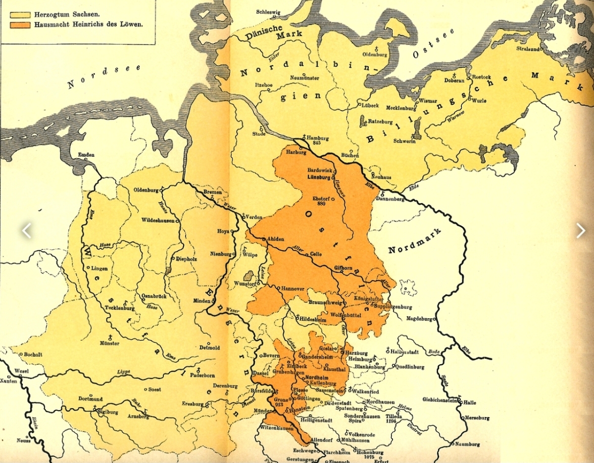 Herzogtum Sachsen und Stammbesitz der Welfen um 1150 